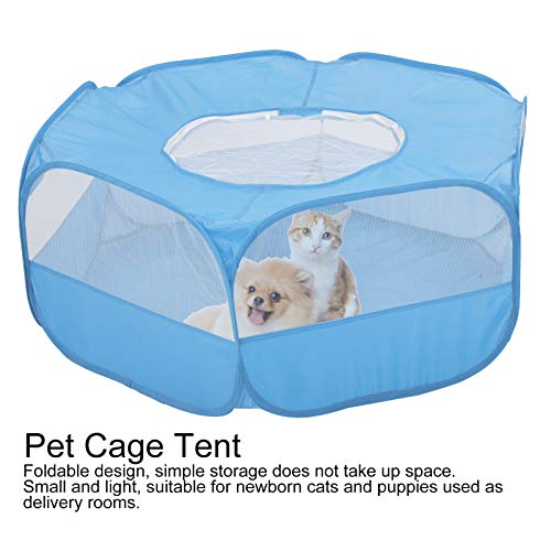 Parque para animales pequeños, portátil, transparente, para mascotas, jaula para mascotas, tienda, impermeable, pequeña jaula para mascotas, cerca con cubierta superior, anti-escape para(AZUL)