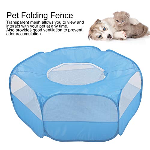 Parque para animales pequeños, portátil, transparente, para mascotas, jaula para mascotas, tienda, impermeable, pequeña jaula para mascotas, cerca con cubierta superior, anti-escape para(AZUL)