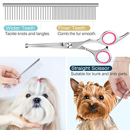 Pawaboo [ 5 PZS Tijeras de Acero Inoxidable, Tijeras para Mascota Profesionales y Agudas con Caja de Almacenamiento y Almohadilla de Silicona, Cortan Pelos para Perros Gatos y Conejos - Plata