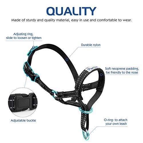 Pawaboo Cabestro de Perro - Adjustable Reflexivo Loop Pet Dog Head Halter de Nilón para Control de Mordida/Ajuste Fácil a la Boca, Talla Chica, Negro