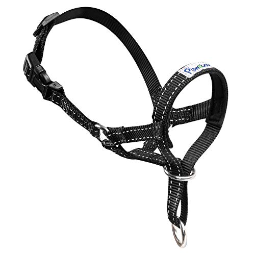 Pawaboo Cabestro de Perro - Adjustable Reflexivo Loop Pet Dog Head Halter de Nilón para Control de Mordida/Ajuste Fácil a la Boca, Talla Chica, Negro