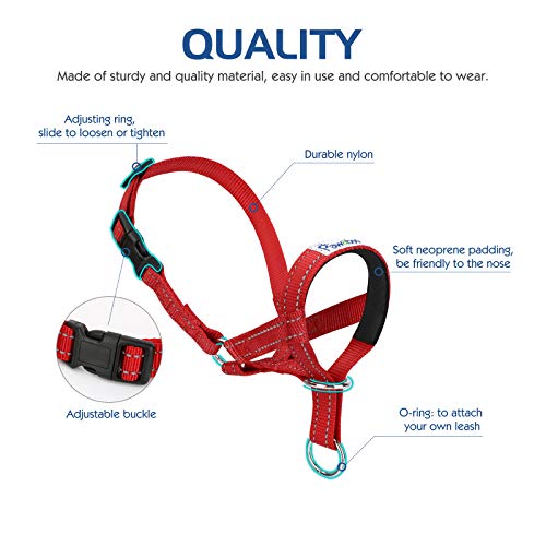 Pawaboo Cabestro de Perro - Adjustable Reflexivo Loop Pet Dog Head Halter de Nilón para Control de Mordida/Ajuste Fácil a la Boca, Talla M, Rojo