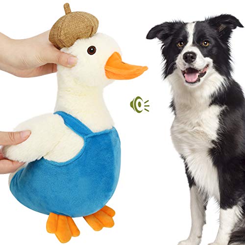 Pawaboo Juguete de Peluche para Perros, Juguete de Pato Lindo Súper Suave y No Tóxico, Juguete de Animal Ideal para el Entrenamiento de Mordedura con Sonido - Amarillo + Naranja + Azul