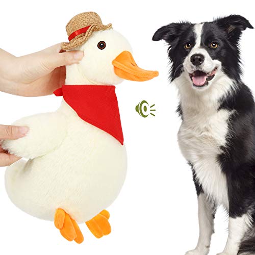 Pawaboo Juguete de Peluche para Perros, Juguete de Pato Lindo Súper Suave y No Tóxico, Juguete de Animal Ideal para el Entrenamiento de Mordedura con Sonido - Amarillo + Naranja + Rojo