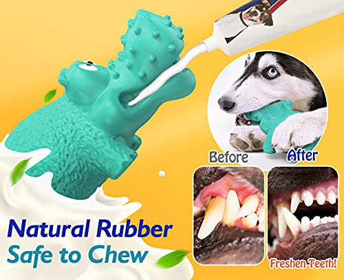 Pawaboo Juguete Masticable para Perros, Juguete Chillido para Cachorros con Forma de Hipopótamo, Herramienta para Limpiar Dientes de Caucho Natural para Perros Medios o Grandes - Azul de Lago