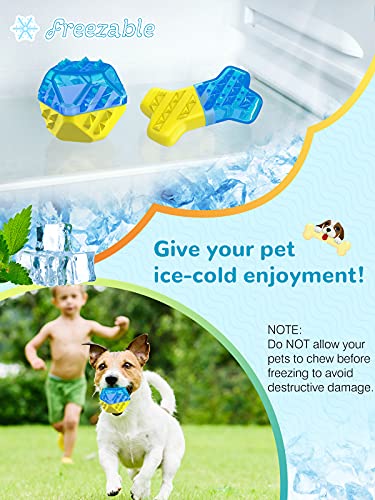 Pawaboo Juguete Molar Multifuncional para Mascota, Juguo de Refrigeración en Verano para Morder, Resistentes Juguetes Interactivos para Cachorro de Perros Pequeños Medianos - Azul y Amarillo