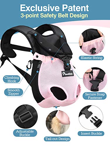 Pawaboo Mochila del Perro, Bolso para Mascotas, Adjustable Bolsa Delantera para Perro Pequeño, Bolsa de Transporte de Mascotas para Viajar/Senderismo-Talla M- Rosa