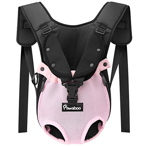 Pawaboo Mochila del Perro, Bolso para Mascotas, Adjustable Bolsa Delantera para Perro Pequeño, Bolsa de Transporte de Mascotas para Viajar/Senderismo-Talla M- Rosa