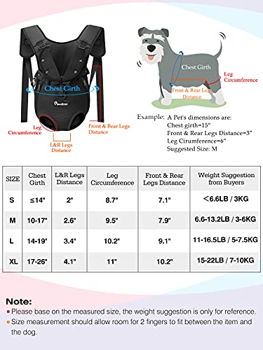 Pawaboo Mochila del Perro, Bolso para Mascotas, Adjustable Bolsa Delantera para Perro Pequeño, Bolsa de Transporte de Mascotas para Viajar/Senderismo-Talla M- Negro