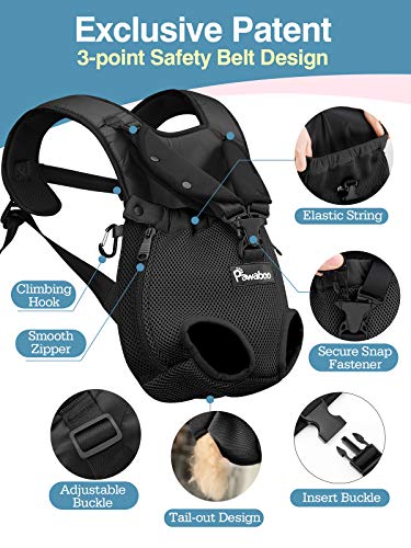 Pawaboo Mochila del Perro, Bolso para Mascotas, Adjustable Bolsa Delantera para Perro Pequeño, Bolsa de Transporte de Mascotas para Viajar/Senderismo-Talla M- Negro