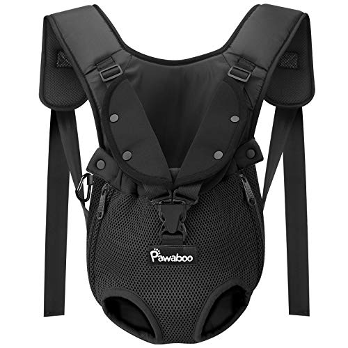 Pawaboo Mochila del Perro, Bolso para Mascotas, Adjustable Bolsa Delantera para Perro Pequeño, Bolsa de Transporte de Mascotas para Viajar/Senderismo-Talla M- Negro