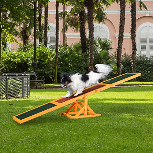 PawHut Balancín para Perros Agility Ejercicio Entrenamiento para Mascotas con Superficie Antideslizante Carga Máxima de 50 kg 180x30x30 cm Mutlicolor