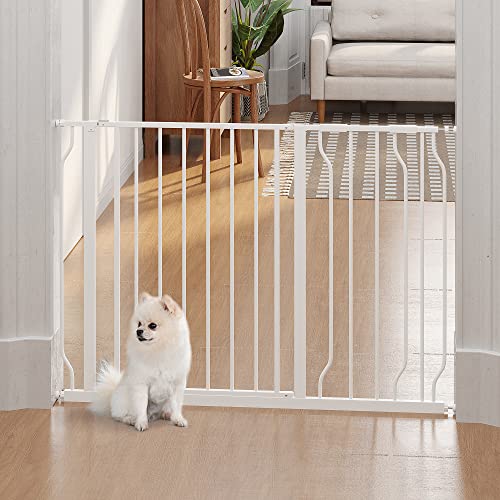 PawHut Barrera de Seguridad de Perros Extensible para Escaleras y Puertas 75-115 cm con 2 Extensiones de 10/20 cm Montaje a Presión Acero Altura 76 cm Blanco