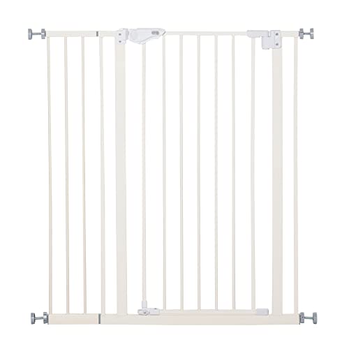 Pawhut Barrera de Seguridad para Puertas y Escaleras Barrera para Perros Mascotas con Cierre Automático Extensión 17,5 cm Montaje sin Agujeros Metal 92-102x104,1 cm Blanco