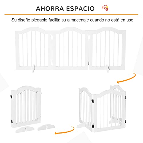 PawHut Barrera de Seguridad Plegable para Perros Pequeños Rejilla de Protección de 3 Paneles con Patas para Mascotas para Escaleras Pasillos 154,5x29,5x61 cm Blanco