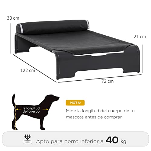 Pawhut Cama Elevada para Mascotas Perros Gatos Tela Transpirable con Almohada Extraíble Exterior Interior Jardín Terraza 122x72x30 cm Negro