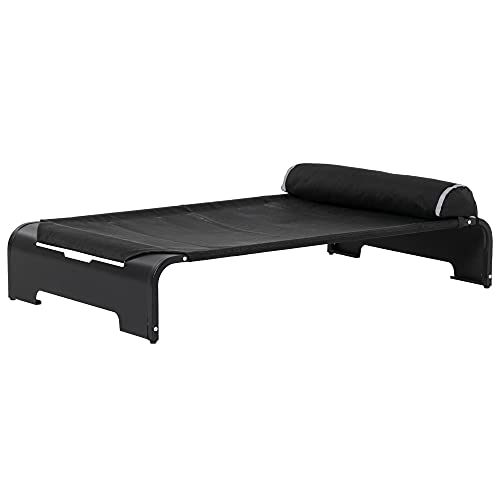 Pawhut Cama Elevada para Mascotas Perros Gatos Tela Transpirable con Almohada Extraíble Exterior Interior Jardín Terraza 122x72x30 cm Negro