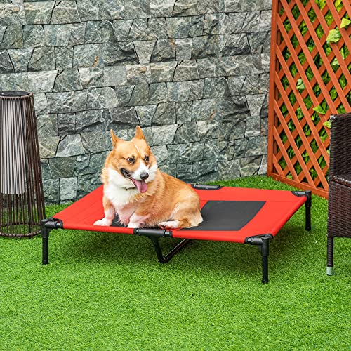 PawHut Cama Elevada para Perros Cama de Mascotas con Malla Transpirable y Tela Oxford para Exterior Interior Aire Libre Jardín Terraza 91,5x76,2x18 cm Rojo