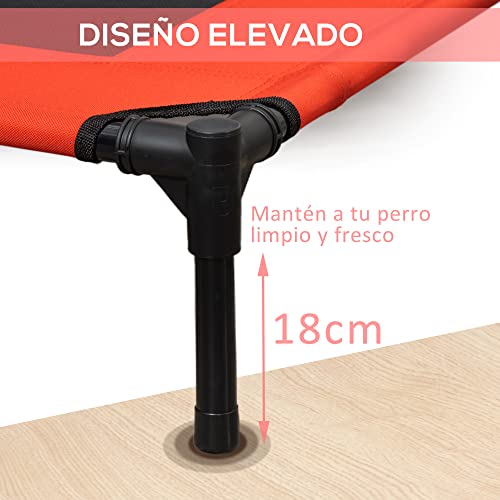 PawHut Cama Elevada para Perros Cama de Mascotas con Malla Transpirable y Tela Oxford para Exterior Interior Aire Libre Jardín Terraza 91,5x76,2x18 cm Rojo