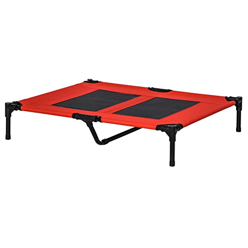 PawHut Cama Elevada para Perros Cama de Mascotas con Malla Transpirable y Tela Oxford para Exterior Interior Aire Libre Jardín Terraza 91,5x76,2x18 cm Rojo