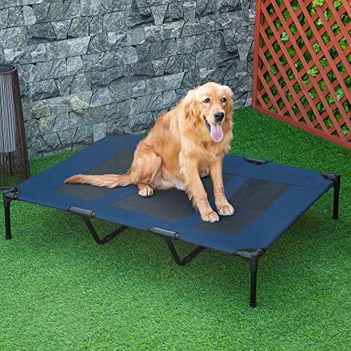 PawHut Cama Elevada para Perros y Gatos Transpirable Cama Mascotas Tela Oxford para Dormir Relajar en Interiores Exteriores 122x92x23 cm Azul