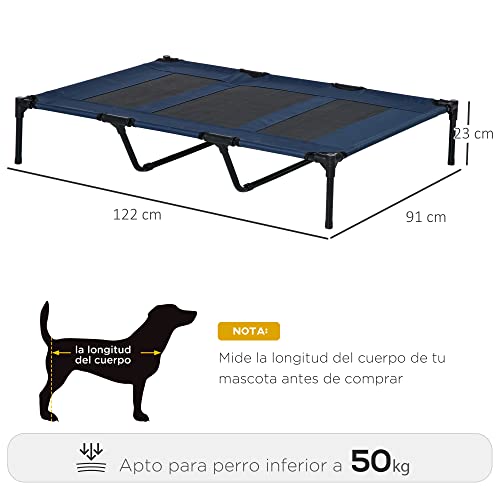 PawHut Cama Elevada para Perros y Gatos Transpirable Cama Mascotas Tela Oxford para Dormir Relajar en Interiores Exteriores 122x92x23 cm Azul