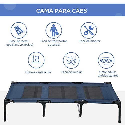 PawHut Cama Elevada para Perros y Gatos Transpirable Cama Mascotas Tela Oxford para Dormir Relajar en Interiores Exteriores 122x92x23 cm Azul