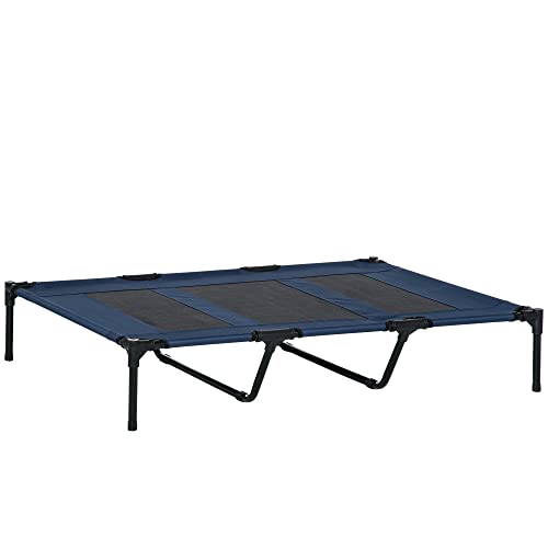 PawHut Cama Elevada para Perros y Gatos Transpirable Cama Mascotas Tela Oxford para Dormir Relajar en Interiores Exteriores 122x92x23 cm Azul