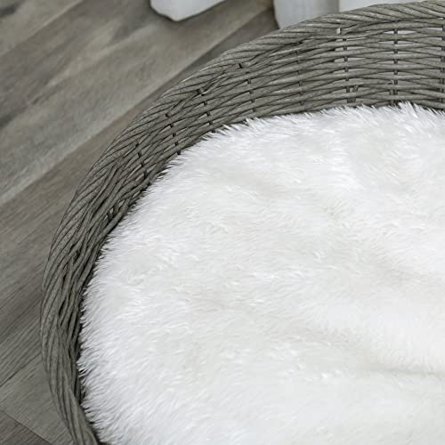 PawHut Cama para Perros Gatos de Mimbre Cesta Ratán para Mascotas Medianas Pequeñas con Cojín Lavable y Patas Elevadas de Acero 76x59x32 cm Gris y Blanco