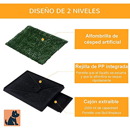 PawHut Inodoro de Bandeja para Perros Césped Artificial con Cajón Lavable Hacer PIS Pipi Orinar Mascota