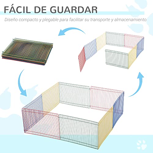 Pawhut Parque para Cachorros Plegable con 8 Paneles de 34x23 cm Valla Metálica Jaula para Mascotas Modular para Jardín Patio Interior y Exterior Multicolor