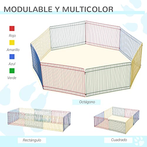 Pawhut Parque para Cachorros Plegable con 8 Paneles de 34x23 cm Valla Metálica Jaula para Mascotas Modular para Jardín Patio Interior y Exterior Multicolor