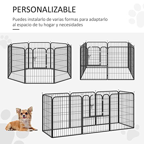 Pawhut Parque para Mascotas Perros 8 Vallas 79x100 cm Corral Plegable con Puerta y Doble Pestillo Paneles Metálicos Cerca de Entrenamiento Negro