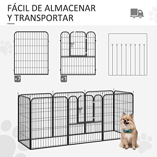 Pawhut Parque para Mascotas Perros 8 Vallas 79x100 cm Corral Plegable con Puerta y Doble Pestillo Paneles Metálicos Cerca de Entrenamiento Negro