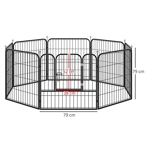 Pawhut Parque para Mascotas Perros 8 Vallas 79x79 cm Corral Plegable con Puerta y Doble Pestillo Paneles Metálicos Cerca de Entrenamiento Negro