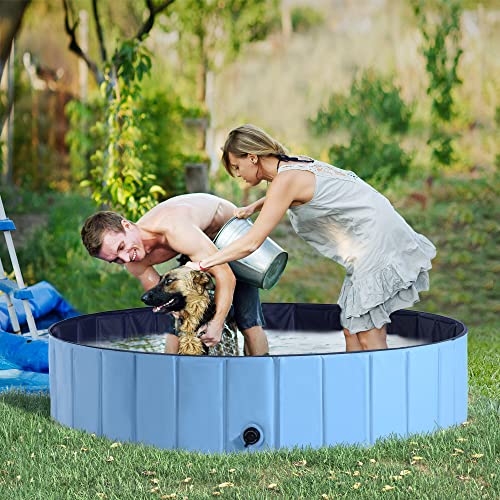 Pawhut - Piscina para Mascotas, Gatos, Perros, Gatos, Piscina, Interior y Exterior, baño de Verano Plegable (Φ140 x 30 cm), Color Azul