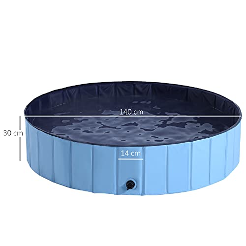 Pawhut - Piscina para Mascotas, Gatos, Perros, Gatos, Piscina, Interior y Exterior, baño de Verano Plegable (Φ140 x 30 cm), Color Azul