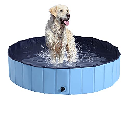 Pawhut - Piscina para Mascotas, Gatos, Perros, Gatos, Piscina, Interior y Exterior, baño de Verano Plegable (Φ140 x 30 cm), Color Azul