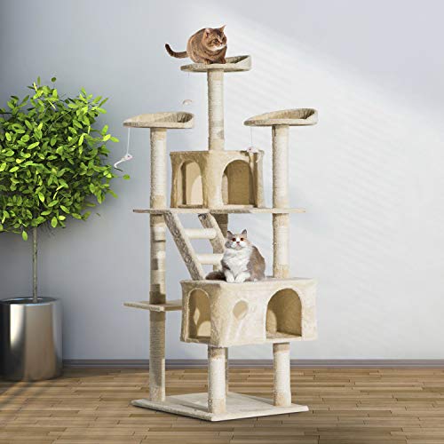 Pawhut Rascador Gato Altura 180x60x50cm Arbol Poste Gato Arañar Centro Actividad Beige