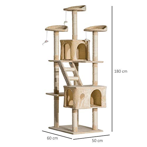 Pawhut Rascador Gato Altura 180x60x50cm Arbol Poste Gato Arañar Centro Actividad Beige