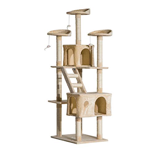 Pawhut Rascador Gato Altura 180x60x50cm Arbol Poste Gato Arañar Centro Actividad Beige