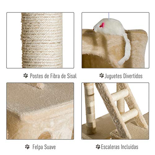 Pawhut Rascador Gato Altura 180x60x50cm Arbol Poste Gato Arañar Centro Actividad Beige