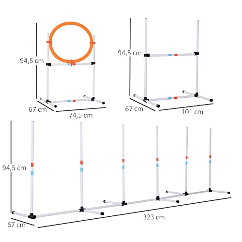 Pawhut Set de Entrenamiento de Agilidad para Perros con Bolsa de Transporte Incluida 74,5x67x94,5 cm Blanco y Naranja