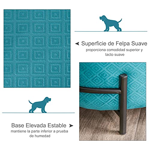 Pawhut Sofá Cama para Mascotas Perros Pequeños Gatos con Cojín Acolchado Desmontable Base de Metal Bordes Elevados 64x40x24 cm Turquesa