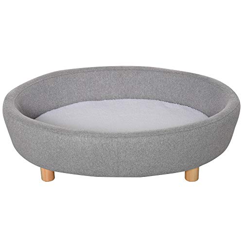 Pawhut Sofá Cama para Mascotas Perros Pequeños Medianos Gatos con Cojín Acolchado extraíble Patas Madera Bordes Elevados 81x61x24 cm Gris