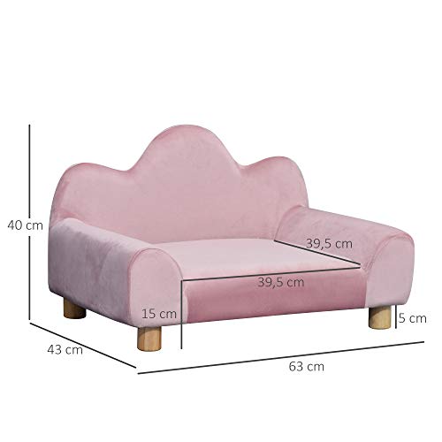 Pawhut Sofá para Mascotas Sofá Estilo Moderno para Gatos Perros Pequeños con Respaldo de 3 Ondulaciones Patas Elevadas de Madera 63x43x40 cm Rosa