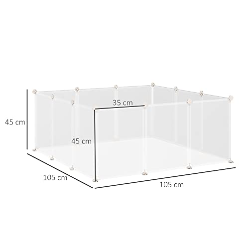 Pawhut Valla para Animales Pequeños Jaula Modular de Metal con 12 Paneles 24 Conectores para Conejos Cobayas y Cachorros 105x105x45 cm Blanco