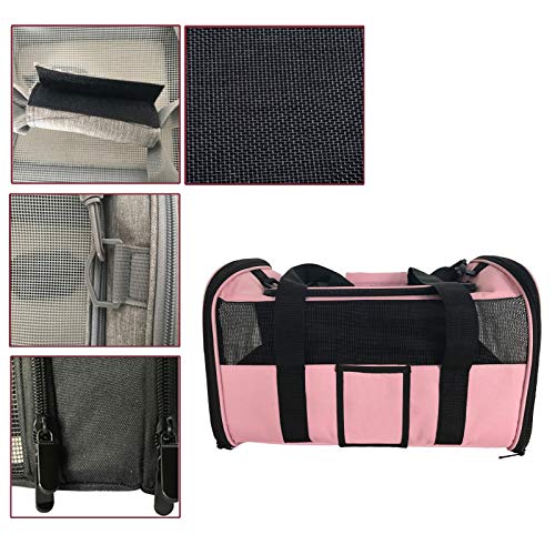 pawstrip Bolsa transportadora portátil para perros y gatos, plegable, ligera, aprobada, con alfombrilla suave extraíble y malla transpirable (rosa)