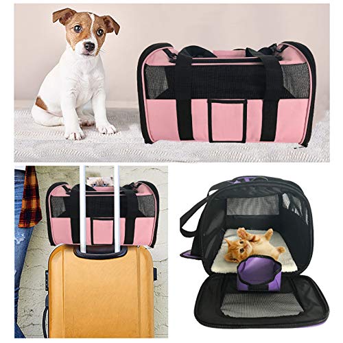 pawstrip Bolsa transportadora portátil para perros y gatos, plegable, ligera, aprobada, con alfombrilla suave extraíble y malla transpirable (rosa)