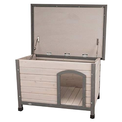 PaylesswithSS Caseta de madera para perros al aire libre plana con bisagras de fieltro clásico (tamaño ML: W 104 x D 68 x H 72 cm, gris)